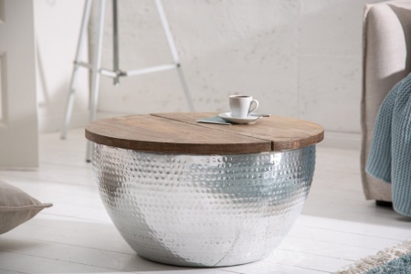 Handgemaakte salontafel 60cm zilver mangohout met opbergruimte - Img 4
