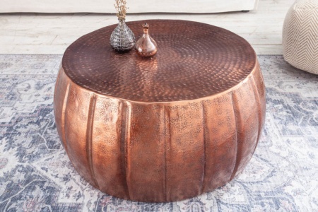 Handgemaakte salontafel 65cm koper met gehamerd design - Img 3