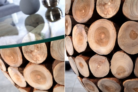 Handgemaakte salontafel PURE NATURE 70cm rond teakhout met glazen blad - Img 6