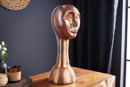Handgemaakte vaas FACE 50cm koperlook antiek aluminium abstract - Img 3