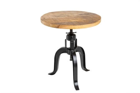 Height adjustable side table ENGINEER 50cm mango wood industrial design solid round iron - Img 8