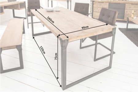 Industrieel design eettafel FACTORY 160cm witgekalkt acacia - Img 2
