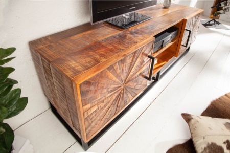 Industrieel tv-meubel WOOD ART 145cm mangohout met houten mozaïek handgemaakt - Img 3