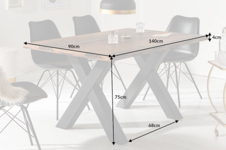 Industriële eettafel 140cm donker eiken look met antraciet zwarte X-poten - Img 2