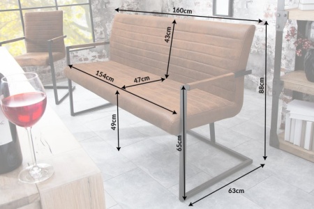 Industriele sledebank LOFT 160cm vintage bruin met armleuningen - Img 4