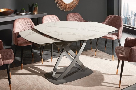 Keramiek eettafel uitschuifbaar 130-190cm wit marmer - Img 3