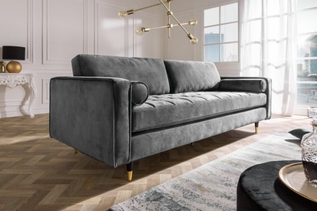 Luxe design 3-zitsbank 225 cm zitcomfort pocketvering fluweel stof grijs - Img 4