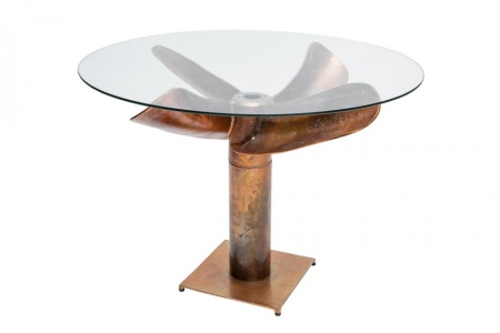 Maritieme tafel OCEAN 105 cm koperen gevlamd glazen tafel met propeller - Img 4