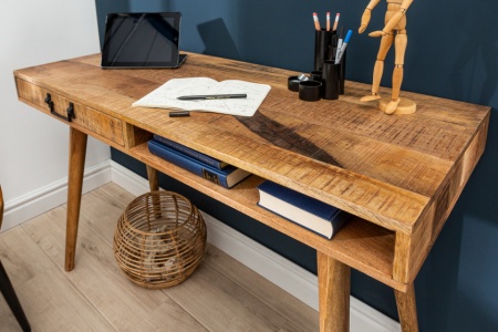 Massief bureau RETRO 120 cm mangohouten met lade - Img 5