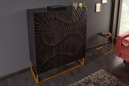 Massief hoge kast SCORPION 100 cm zwart mangohout, uitgebreid 3D-houtsnijwerk - Img 3