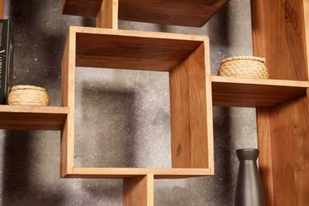 Massief houten boekenkast CUBUS 190cm acaciahoning afwerking metalen poten zwarte staande plank - Img 5