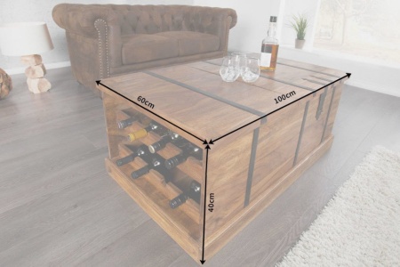 Massief houten salontafel Kist 100 cm Sheesham welke ruimte bied voor 8 flessen wijn - Img 7