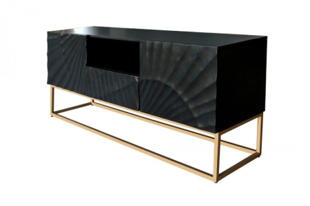 Massief mangohout zwart tv-meubel 160 cm, gedetailleerd 3D-houtsnijwerk - Img 3