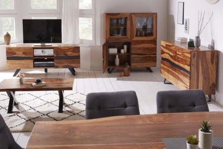 Massief salontafel met boomrand AMAZONAS 110 cm bruin sheesham met X-frame - Img 7