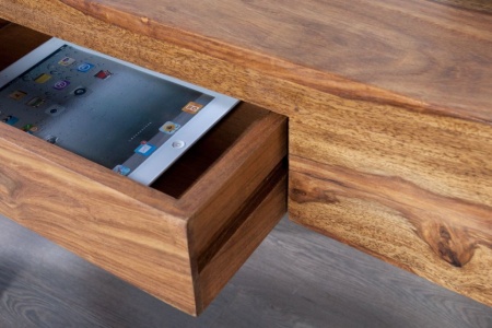 Massief secretaresse MAKASSAR 100cm consoletafel Sheesham steenafwerking Bureau met unieke nerf - Img 4