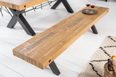 Massieve bank THOR 200 cm natuurlijk gerecycled grenenhout in industrieel design - Img 3
