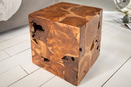 Massieve bijzettafel KUBUS 40cm teak ook te gebruiken als kruk - Img 4