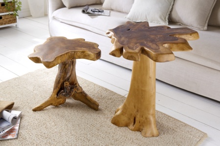 Massieve bijzettafel ROOT 40cm teak met jaarringen - Img 2