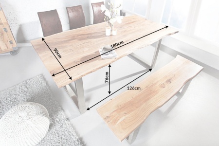 Massieve boomstam eettafel MAMMUT NATURE 180cm acacia 3,5cm tafelblad roestvrijstalen poten - Img 2