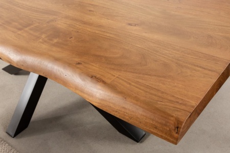 Massieve boomstam eettafel MAMMUT NATURE 220cm acacia 6cm tafelblad sterframe - Img 8