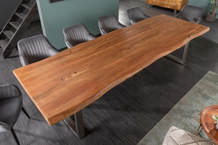 Massieve boomstam eettafel MAMMUT NATURE 300cm acacia 6cm tafelblad roestvrijstalen poten - Img 3