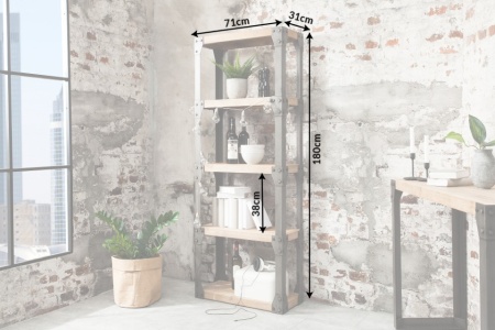 Massieve design boekenkast FACTORY 180cm acacia teak grijs wit gehoogd met metalen behuizing - Img 7