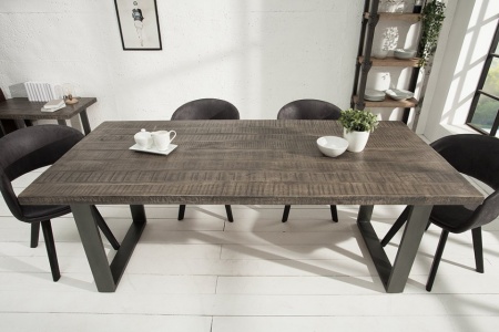 Massieve eettafel 160cm mangohout grijs ijzer industrieel design - Img 3