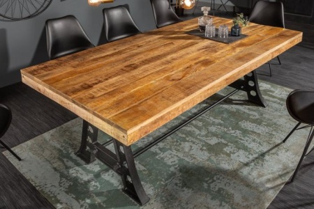 Massieve eettafel INDUSTRIAL 200cm mangohout met zwart metalen frame - Img 3