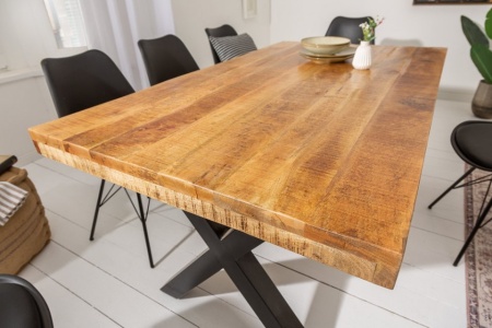 Massieve eettafel IRON CRAFT 160 cm mangohout industrieel design met X-poten - Img 4