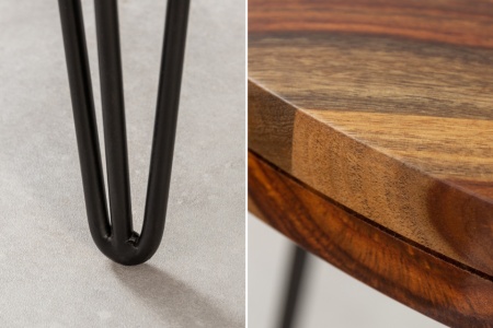 Massieve eettafel MAKASSAR 80cm sheesham rond met haarspeldpoten - Img 8