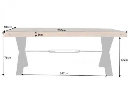 Massieve eettafel ROAD 200cm naturel gerecycled grenen industrieel design X-frame - Img 2