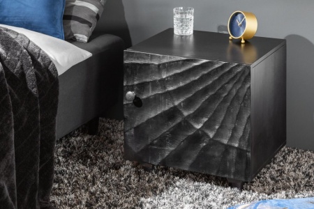 Massieve salontafel SCORPION 50 cm zwart mangohouten bijzettafel met 3D-houtsnijwerk - Img 3