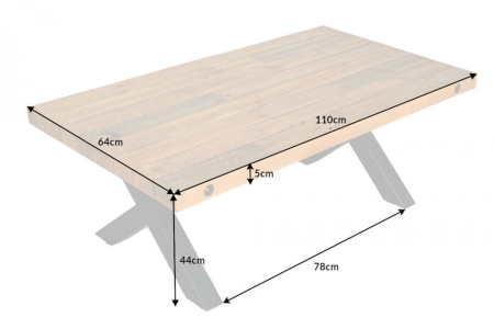 Massieve salontafel THOR 110cm naturel gerecycled grenen industrieel design X-frame - Img 2