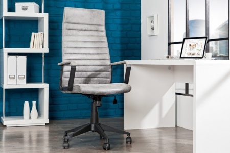 Modern design bureaustoel LAZIO highback microfiber vintage grijze executive stoel met armleuningen - Img 4