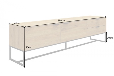 Modern TV-bord X7 180 cm eiken decor laag bord gecoat afgeleid houtproduct met zwart frame - Img 2