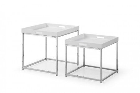 Moderne bijzettafel set van 2 ELEMENTS 50cm wit chroom uitneembaar blad
