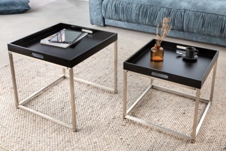 Moderne bijzettafel set van 2 ELEMENTS 50cm zwart stalen uitneembare tray - Img 6