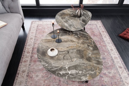 Moderne salontafel 90 cm taupe zwart marmer metaal keramiek gemaakt in Italië - Img 8
