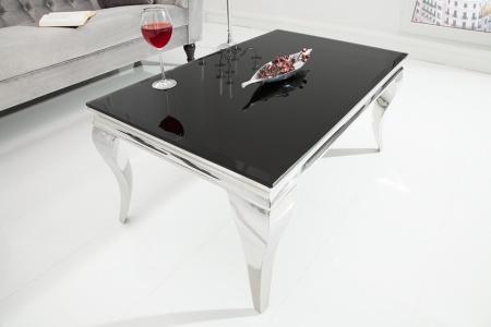 Moderne Salontafel BAROQUE 100cm zilver met zwart opaal glas - Img 4