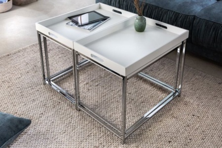 Moderne salontafel set van 3 ELEMENTS 75cm wit chroom uitneembaar blad - Img 2