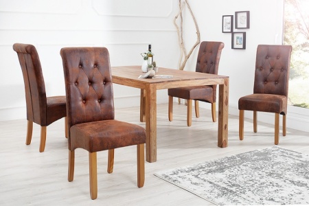 Nobele koloniale stoel VALENTINO met nekrol whiskybruin Vintage look met decoratieve knopen massief houten poten Sheesham-afwerking - Img 3