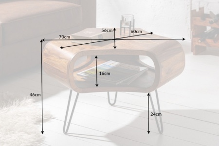 Retro salontafel ORGANIC LIVING 70cm Sheesham palissander haarspeldpoten - Img 2