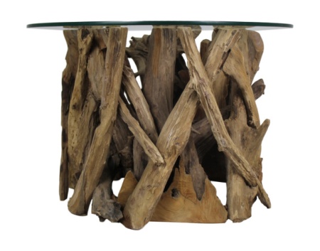 Ronde Salontafel Teak wortelhout met glasplaat - ø60 cm - Naturel - - Img 2