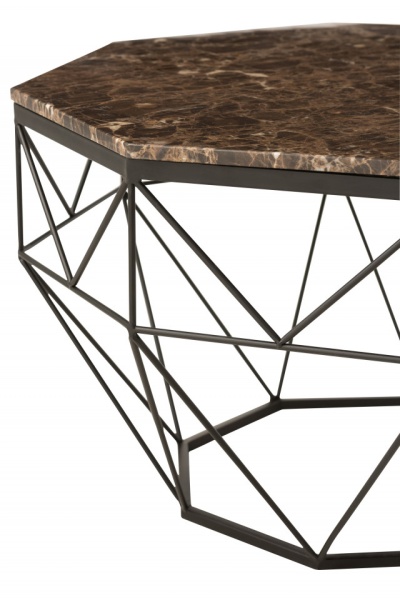 Salontafel Octagon Metaal/Marmer Zwart/Bruin 74cm - Img 2