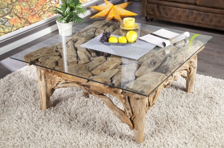 Salontafel Vierkant Drijfhout met glasplaat 100 cm - Img 2