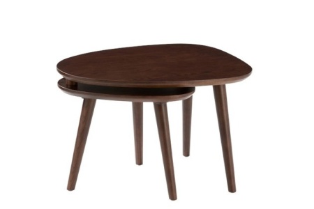 Set Van 2 Bijzettafel Vintage Hout Bruin - Img 2
