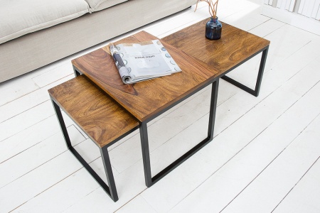 Set van 2 design salontafels ELEMENTS 100 cm metalen frame met sheeshamsteen afwerking - Img 8