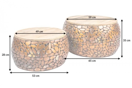 Set van 2 salontafels STONE MOSAIC 65cm koper acaciahout handgemaakte mozaïek look - Img 4
