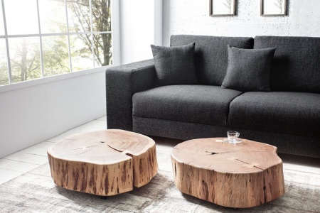 Solide salontafel GOA 60cm acacia boomstam met unieke wielen - Img 5