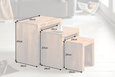 Solide set van 3 bijzettafels MAKASSAR 45 cm naturel mangohout - Img 2